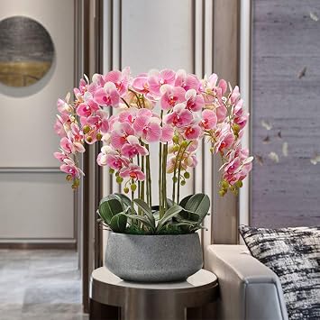 Artificial Flower in Pot Artificial Flowers with Ceramics Vase Furnishing Decoration Potted Plants Butterfly Orchid Set for Home Decorent.