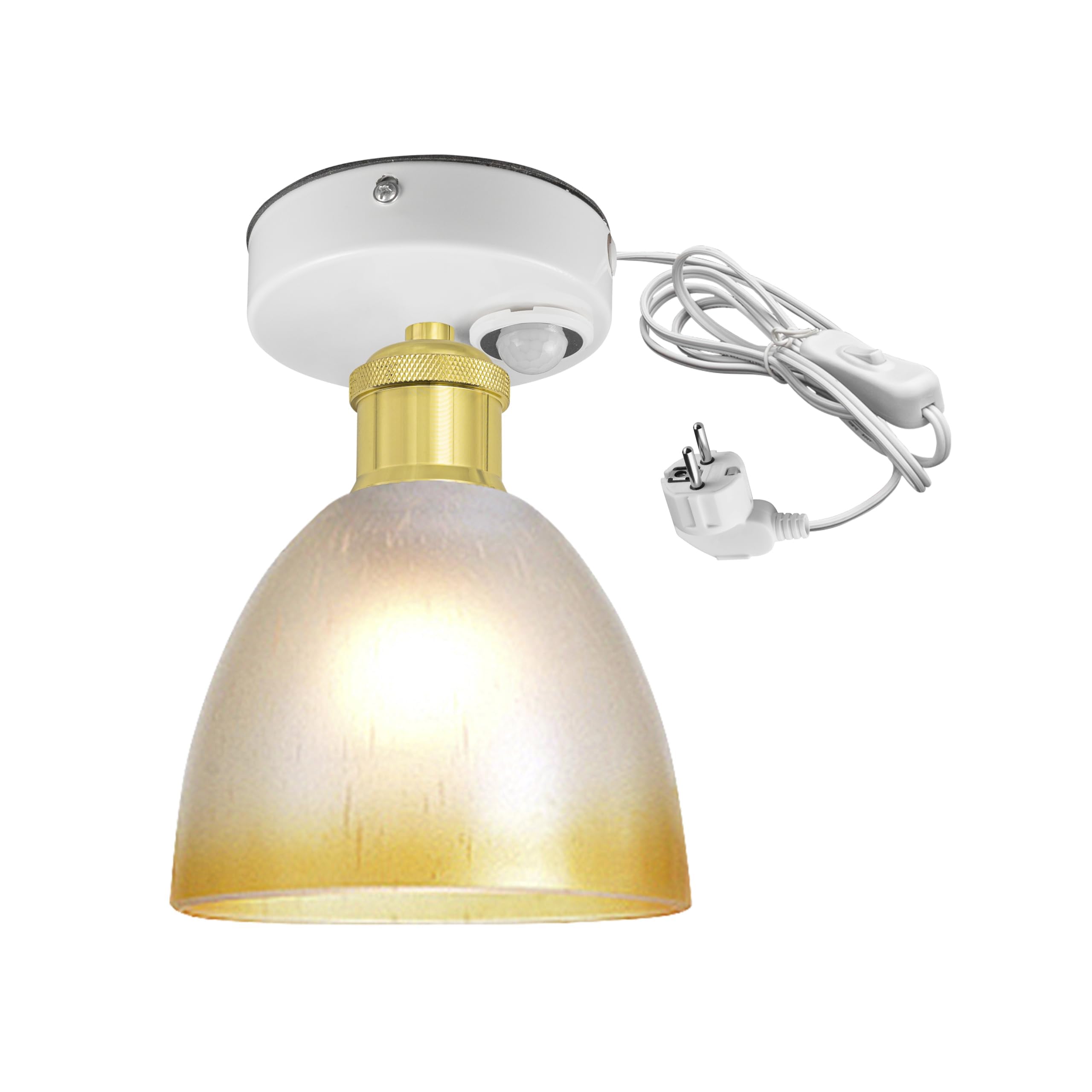 Plafoniera con sensore di movimento interno, moderna lampada da soffitto in vetro, sensore di movimento radar con cavo da 4,5 m e portalampada E27, per corridoio, bagno, scale, garage, oro