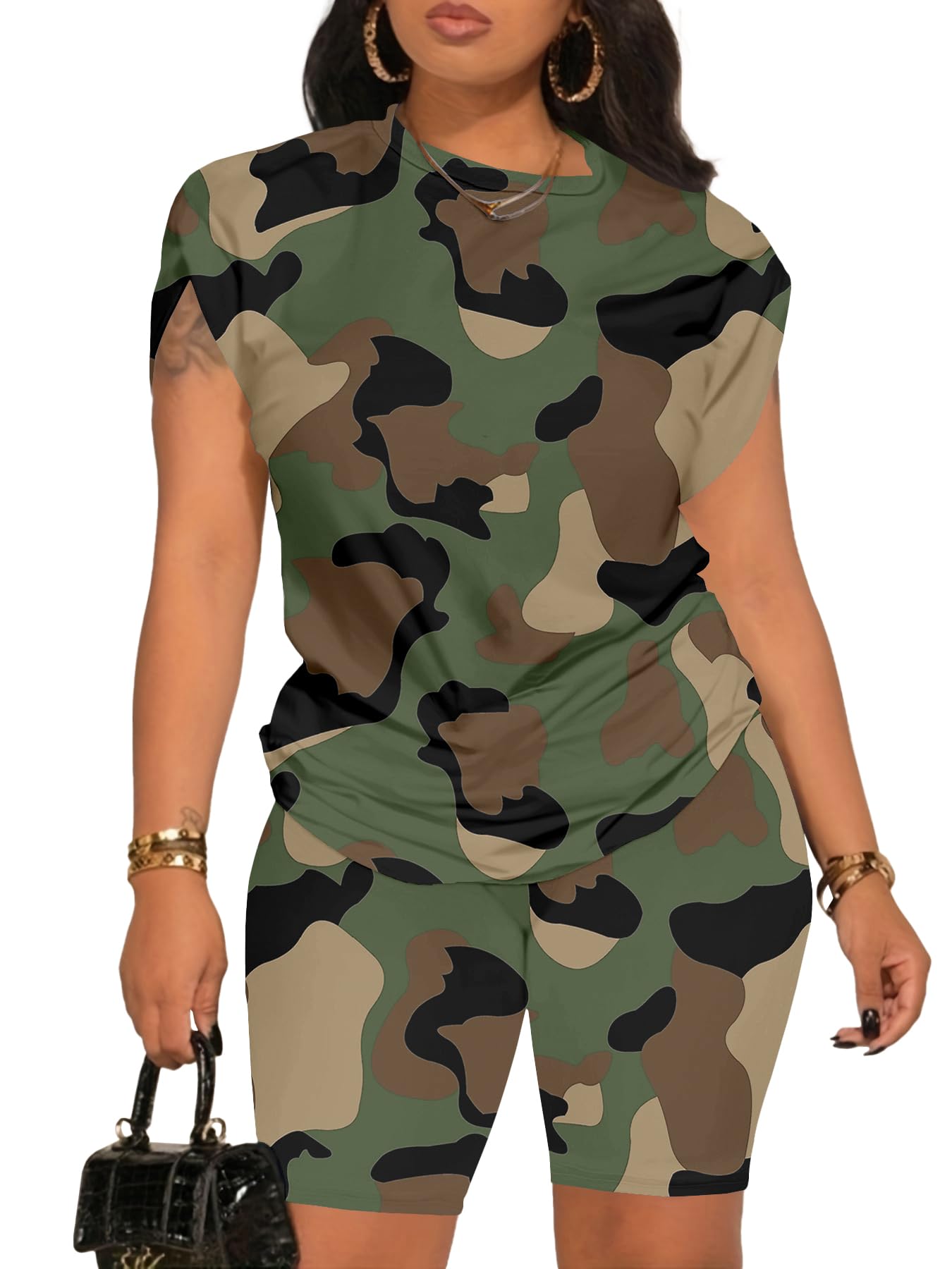 Womens Summer 2 Piece Outfits Tracksuits Biker Short Workout Jogger Sets