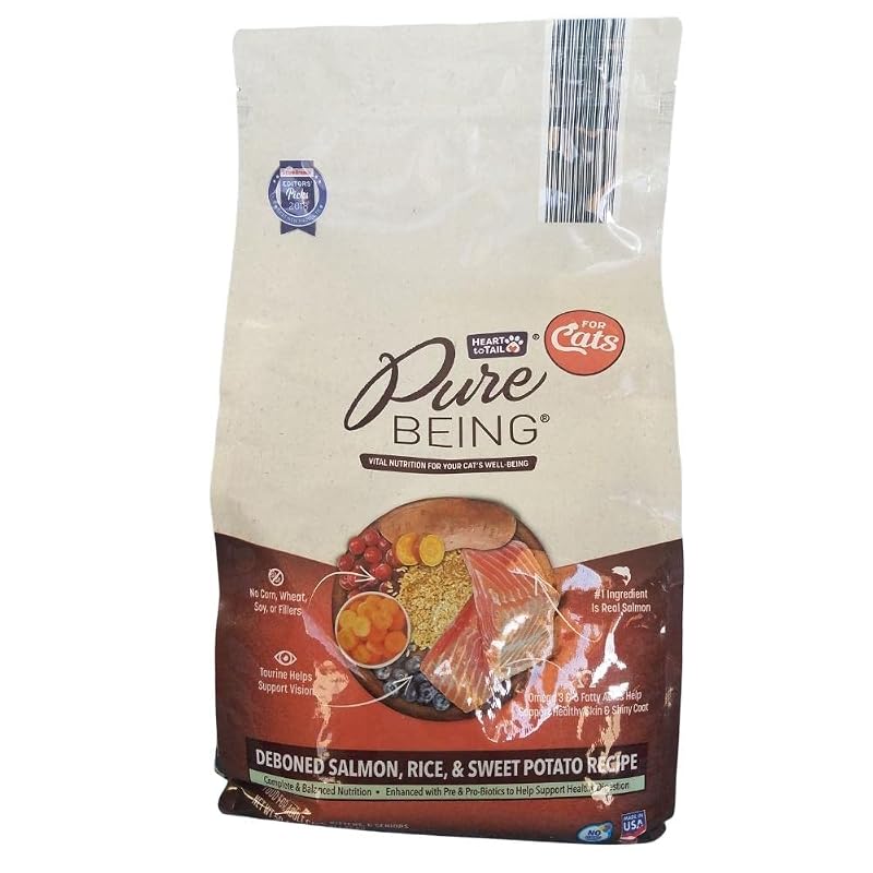 Ração seca para gatos Heart to Tail com salmão desossado, arroz e batata-doce – Pacote com 1,41 kg