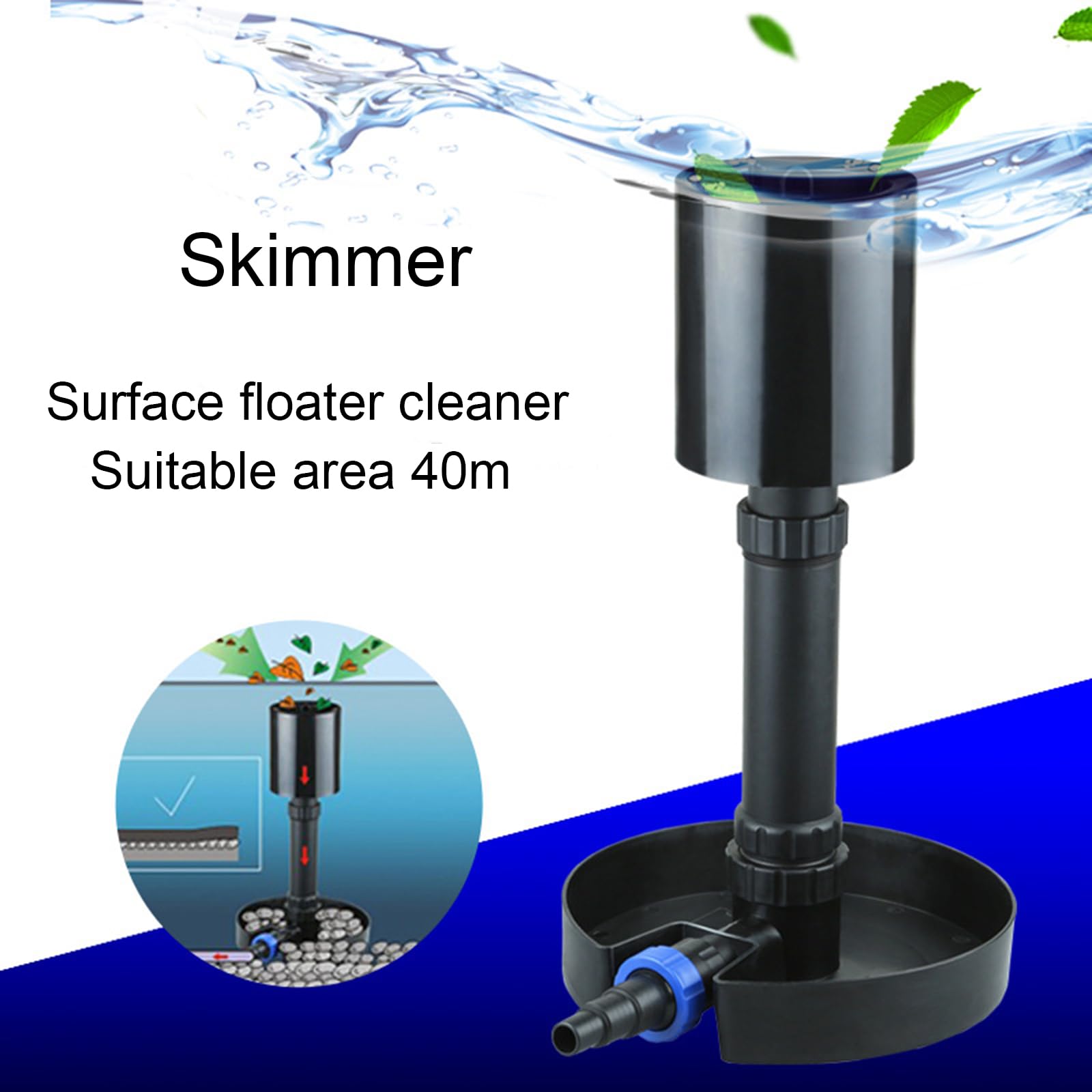 Skimmer de estanque, profundidad ajustable, cesta de skimmer integrada, utilizada para estanques de peces ecológicos, grandes estanques de peces, granjas profesionales