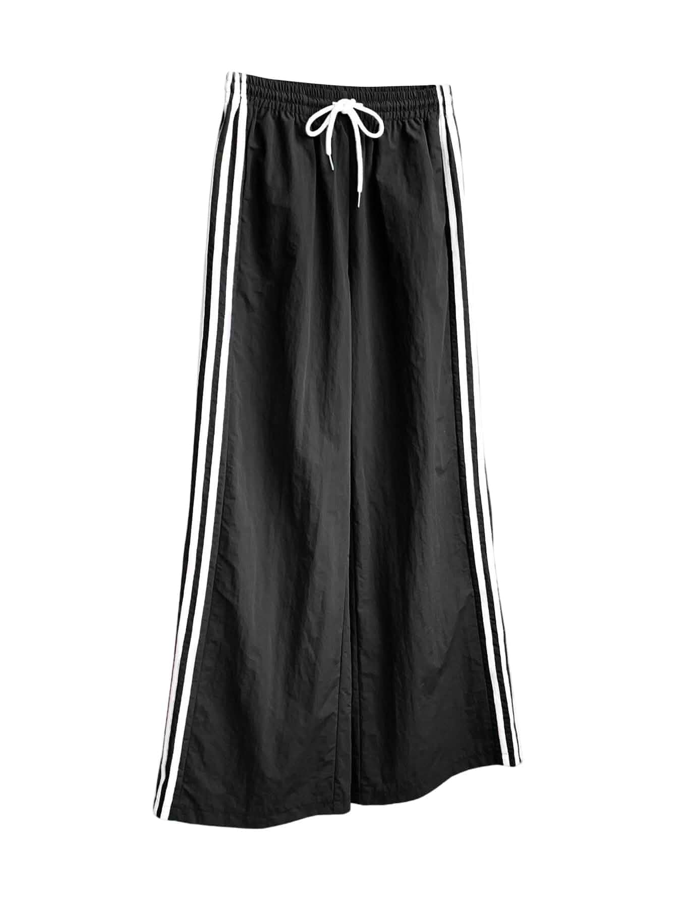 SOLY HUX Women's Y2k Striped Side Baggy Pants Drawstring Elastic Waist Wide Leg Track Pants Streetwear