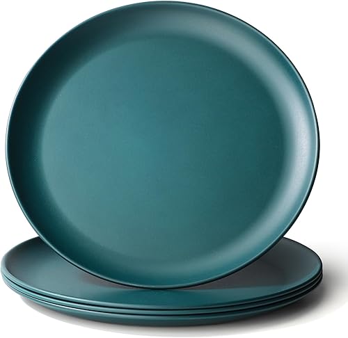 Miniatura 8 de 4 platos llanos de acero inoxidable de 9 pulgadas, platos de metal para cocina, interiores y exteriores, platos de campamento, picnic (verde)