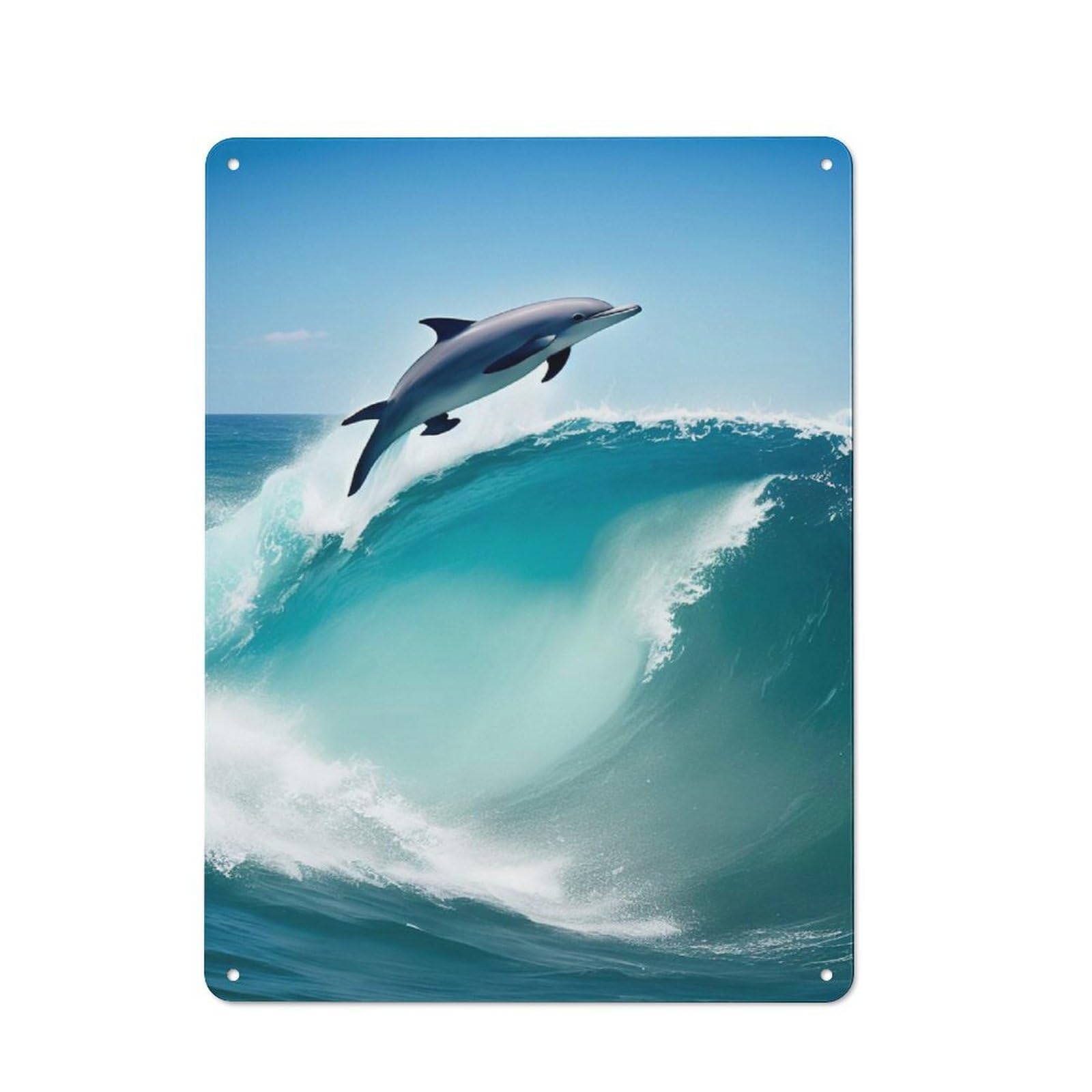 Junmoney Style-18 Tin Wall Plaque 40X30cm With Dolphin Fish In The Sea For Pub Or Café, For Hospitality Wall Decor Collectors
