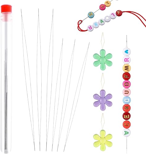 Aster 6 Pieces Bead Needles, 2 Sizes Big Eye Beading Needles Long Straight Beading Embroidery Needles Stainless Steel Collapsible Sewing Needles