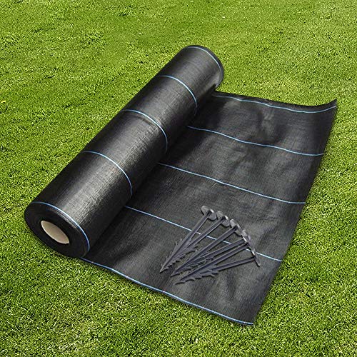GroundMaster 1m x 10m Wide Heavy Duty Weed Control Fabric Ground Cover Membrane + 10 Pegs