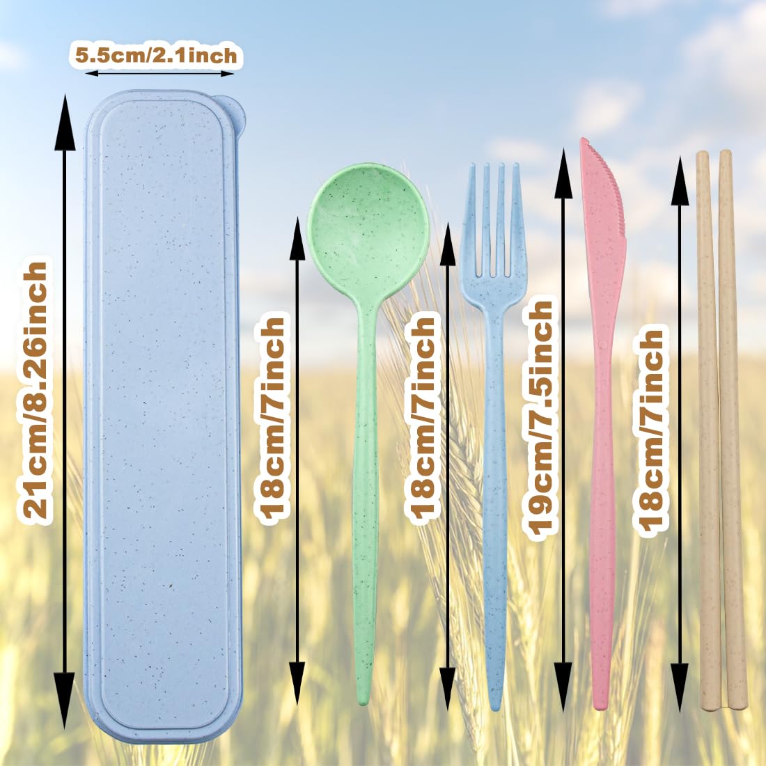 ZGQHZR 4 Sets Reusable Utensils Set with Case,Camping Cutlery Set Travel Silverware Set with Case Lunch Utensils Set for Work,Utensil Sets for Lunch Picnic Daily Use Outdoor (COLOR A)