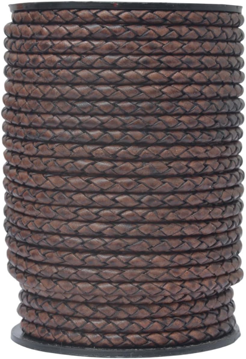 Round Bolo Leather Cord 4.0 MM (Distressed Brown, 25 Meter)