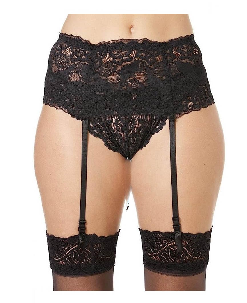 Mytoptrendz Women's Black Mytoptrendz® - Luxurious Wide Garter Suspender Belt With Elastane 4 Strap For Thigh Highs Stockings Holdres (X - Large, )