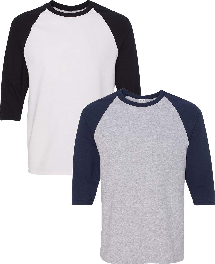 GildanMens Heavy Cotton ¾-Sleeve Raglan G5700 XL-WBlack-GrayNavy