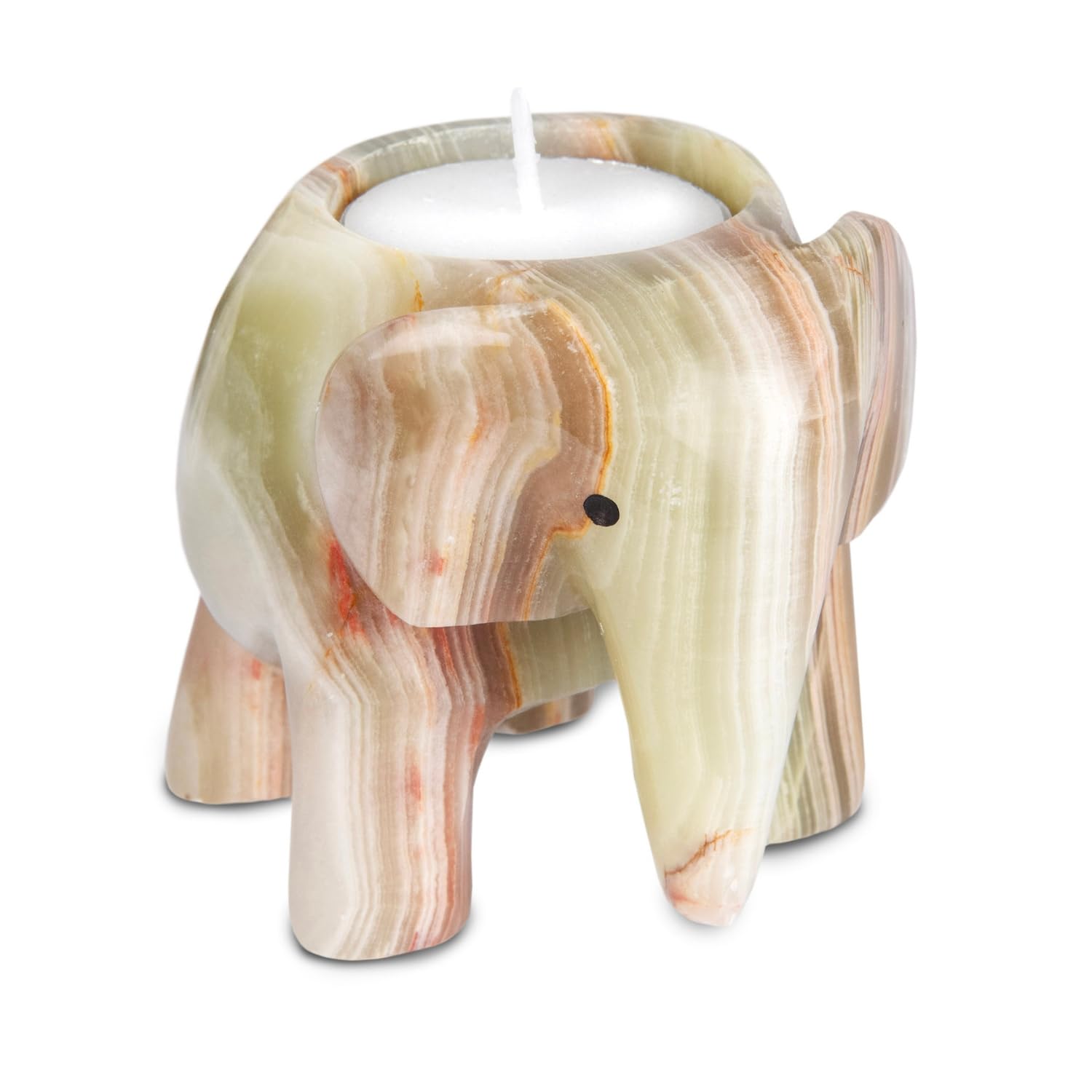 Himalayan Marble Elephant Tea light Holder - Onyx
