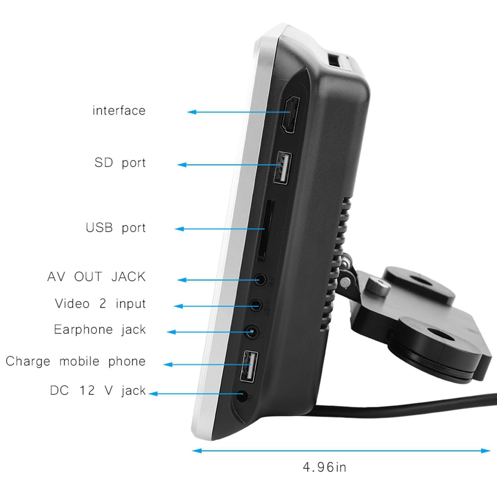 Lettore DVD da 10,1 pollici TFT HD per poggiatesta per auto, monitor portatile con clip, schermo LED con risoluzione RGB 1024 x 600 con caricatore CD, sincronizzazione del
