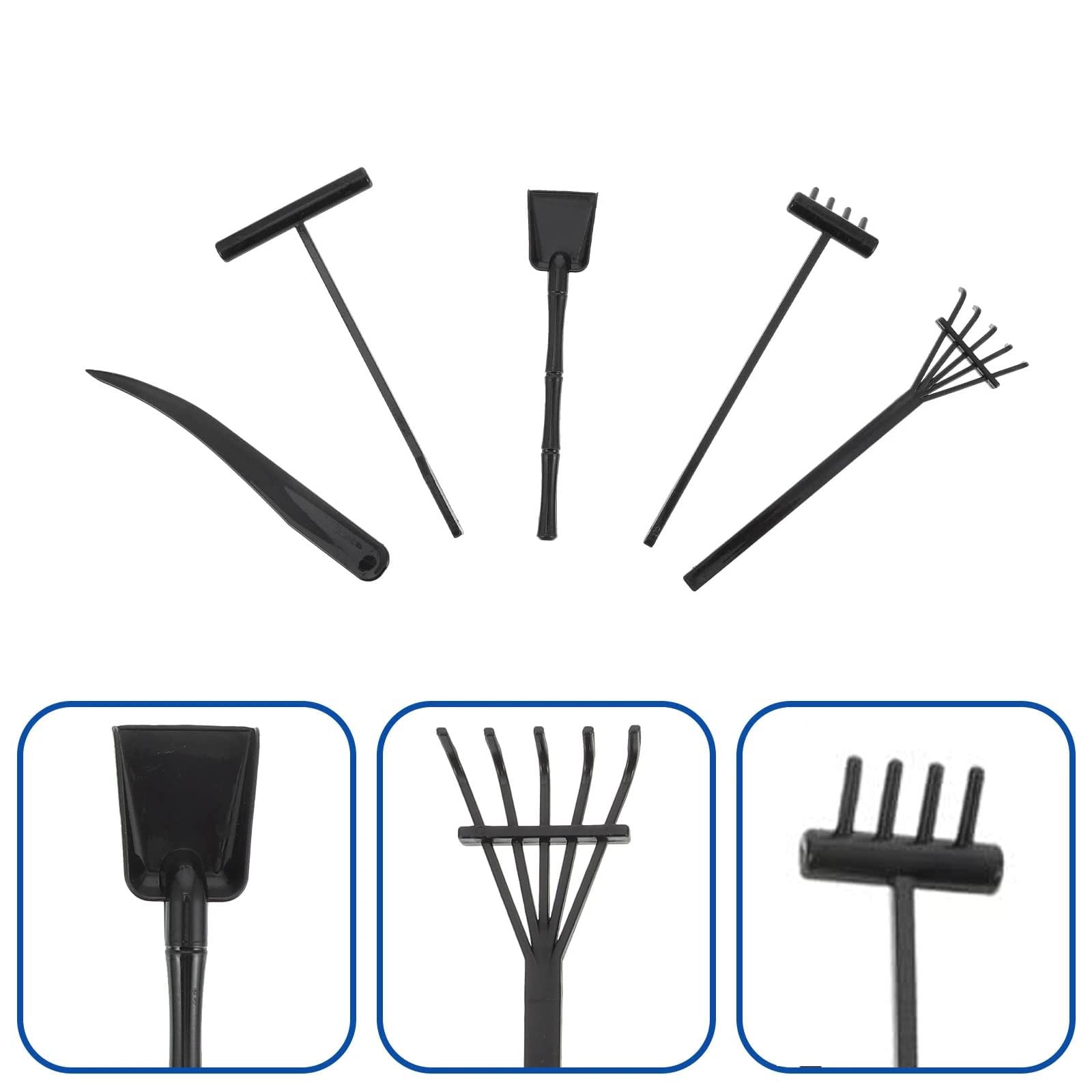 Mini Zen Garden Rake Set - 5 Piece Black Zen Garden Tools with Storage Bucket - Rock and Sand Garden Accessories for Office, Table, and Relaxation