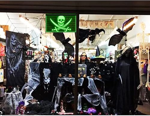 Miniatura 2 de 150090 - Letrero de neón con luz LED de calavera y esqueleto pirata, vela helloween (12 x 8 pulgadas, rojo)