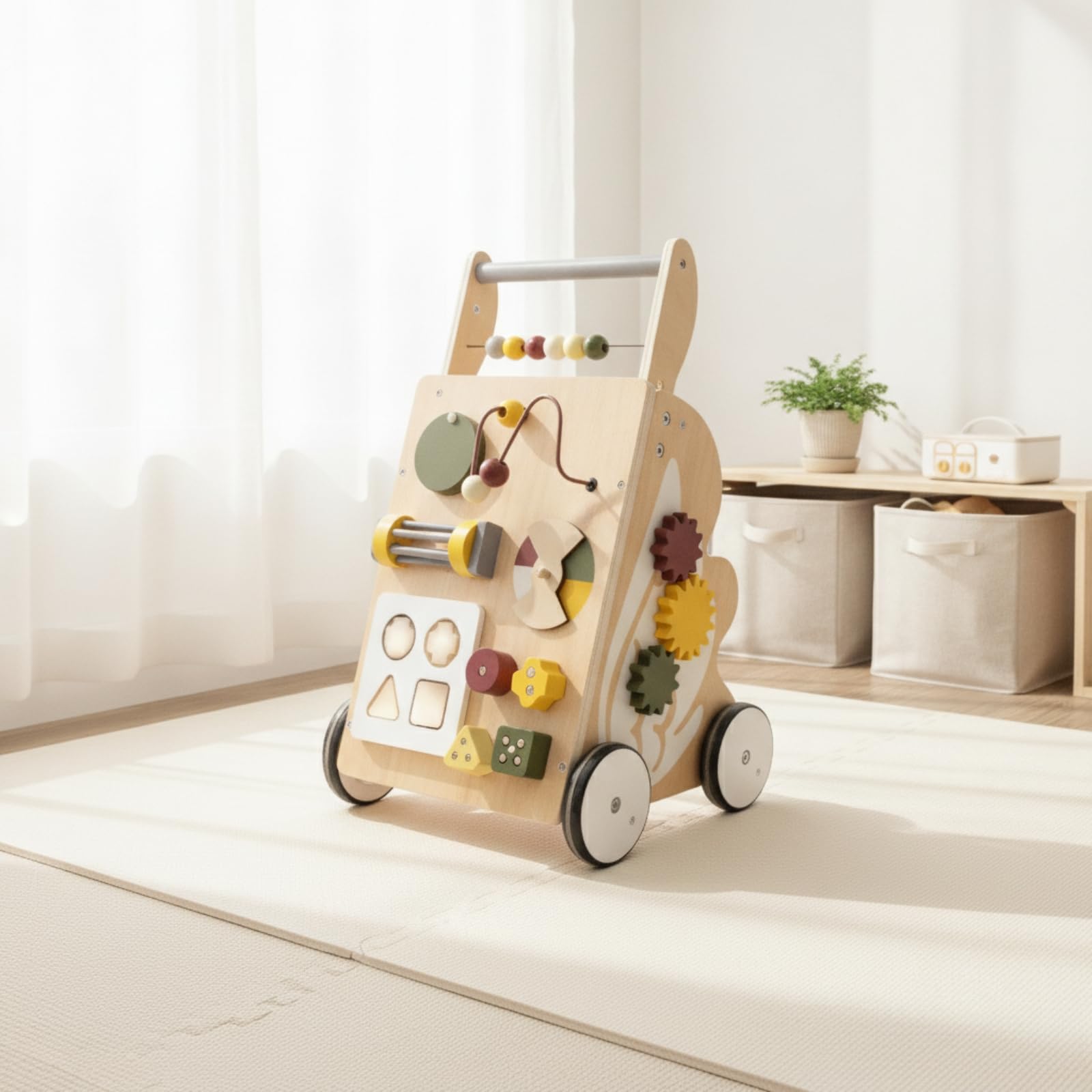 Gralara Carrello per Imparare a Camminare in Legno Multifunzionale Carrello per Imparare a Camminare con Attività Stabile con Centro Attività
