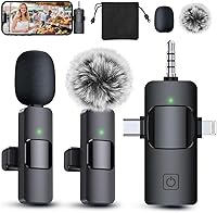 PQRQP 3-in-1 Wireless Lavalier Microphone for iPhone, Android, Camera - Noise-Canceling, 65ft Range, Crystal Clear Audio