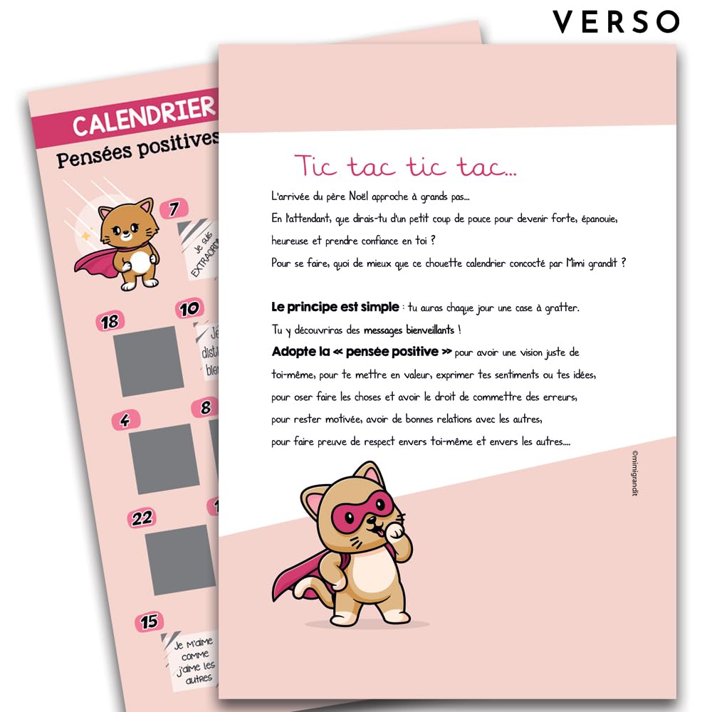 Calendrier de l'Avent à Gratter Fille - 24 Pensées Positives et Bienveillance - Support de Confiance en Soi et Épanouissement - Papeterie Créative de Noël - 2