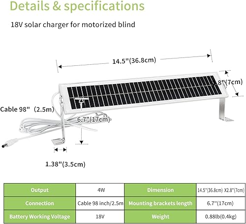 Miniatura 3 de Cargador de panel solar de 12 V para motores motorizados de persianasombra, persianas enrollables eléctricas inteligentes (12 V-1.8 W)