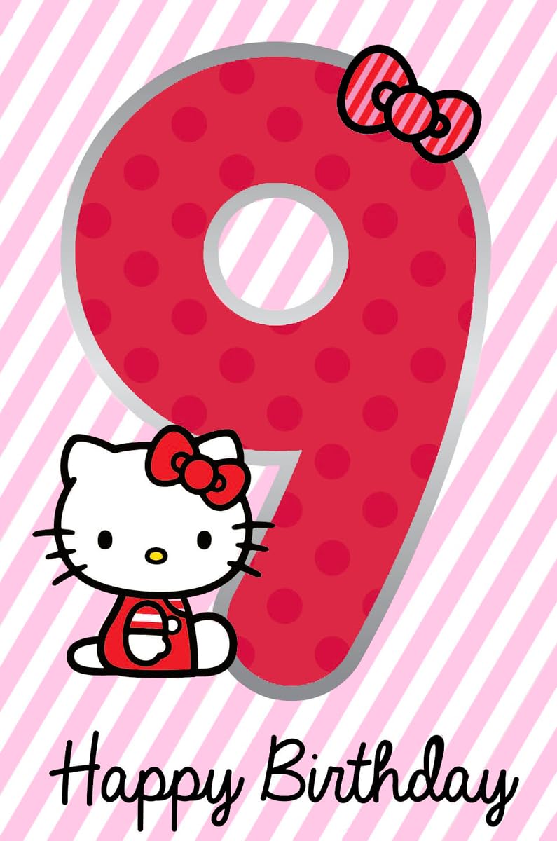 HELLO KITTY BIRTHDAY CARD WITH STICKERS AGE 9, CARD FOR HELLO KITTY LOVERS, 9TH BIRTHDAY, FOR HER, SISTER, DAUGHTER, COUSIN