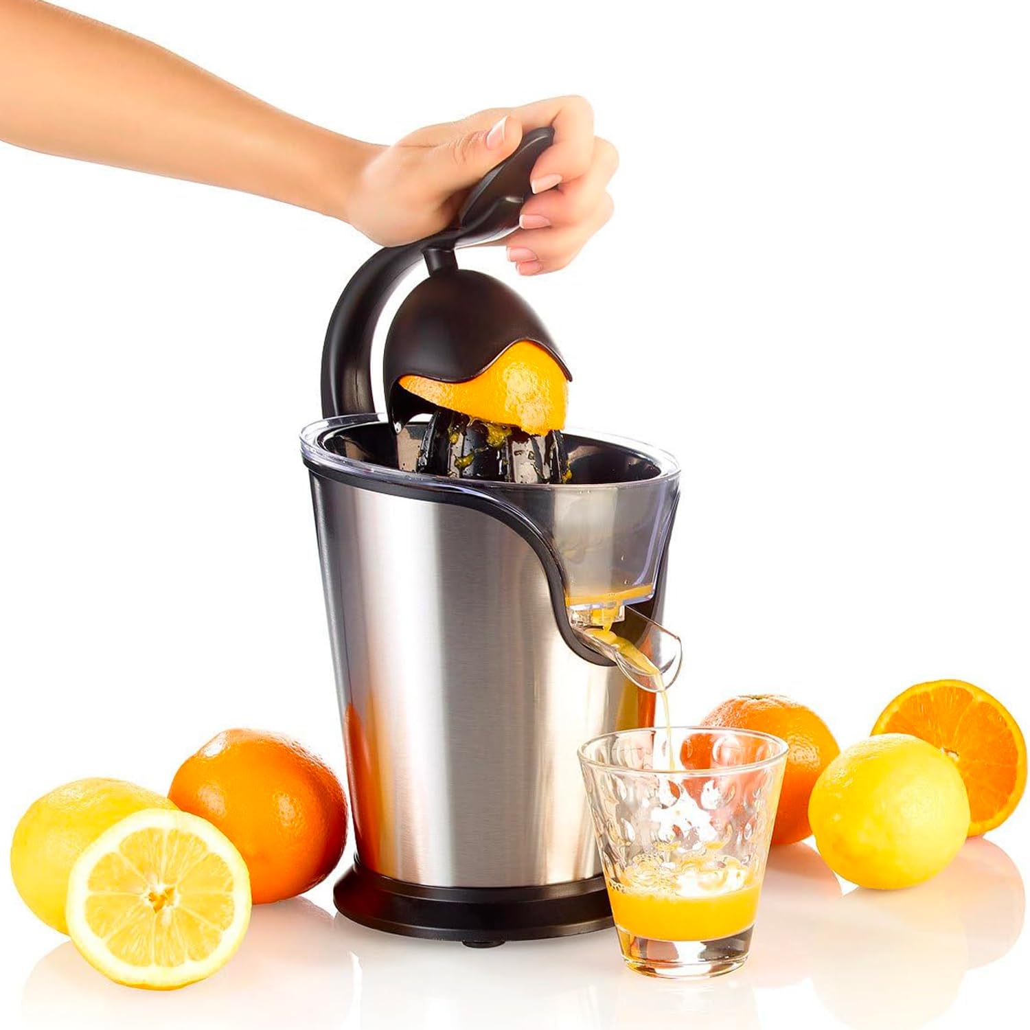 Spremiagrumi Elettrico con Piedini Antiscivolo - con 2 Coni e Beccuccio Antiscivolo, Componenti Removibili, Filtro Polpa, in Acciaio Inox e Plastica, 160W, ‎