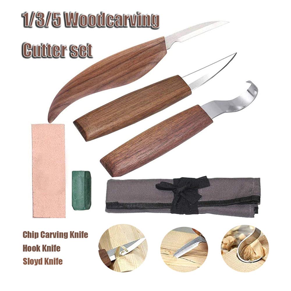 3/5Pcs Coltello da intaglio in legno di noce Scalpello per lavorazione del legno Cutter Set di utensili manuali Peeling intaglio del legno Cucchiaio scultoreo intaglio, 5PCS