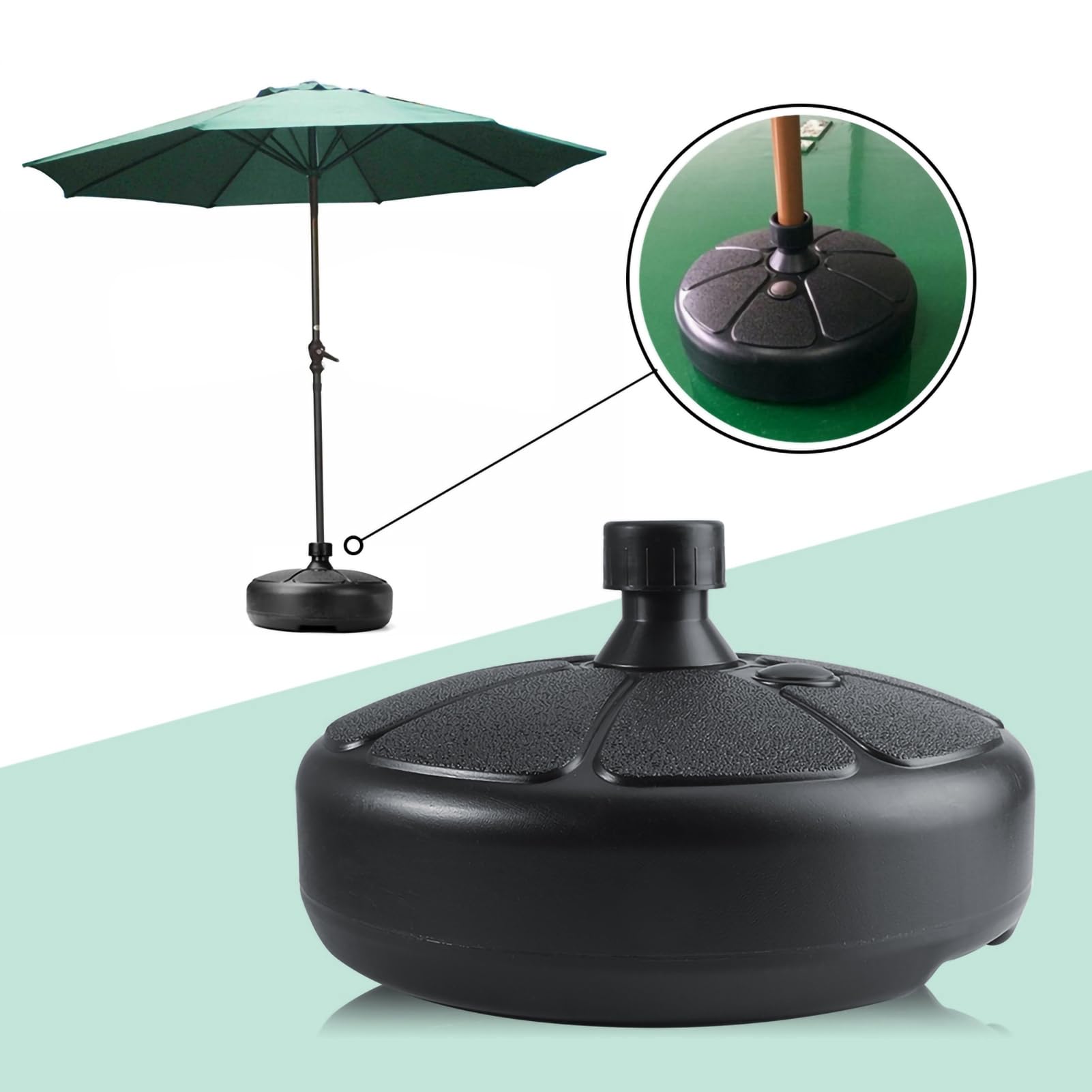Stojak na Parasole Ogrodowe Plastikowa Podstawa Pod Parasole Wypełniana wodą lub Piaskiem Okrągły Uchwyt 14,6 X 5,1 Cala z Uchwytem do Słupków na Plażowe na Patio