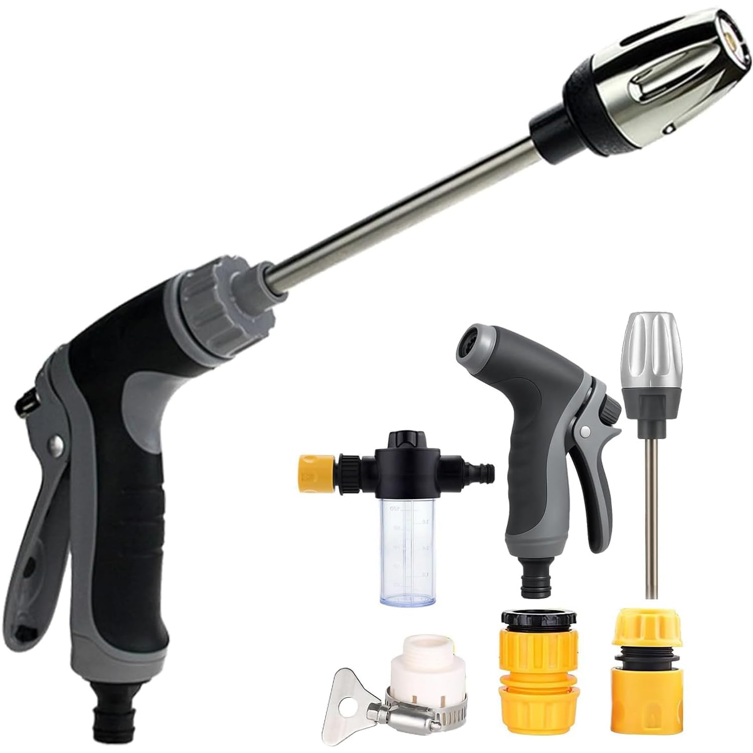 Power Jet Hochdruckpistole Set, Powerjet Hochdruckdüse für Gartenschlauch, Professionelle Reinigungswaffe mit Schaumspender für Auto, Garten & Haushalt