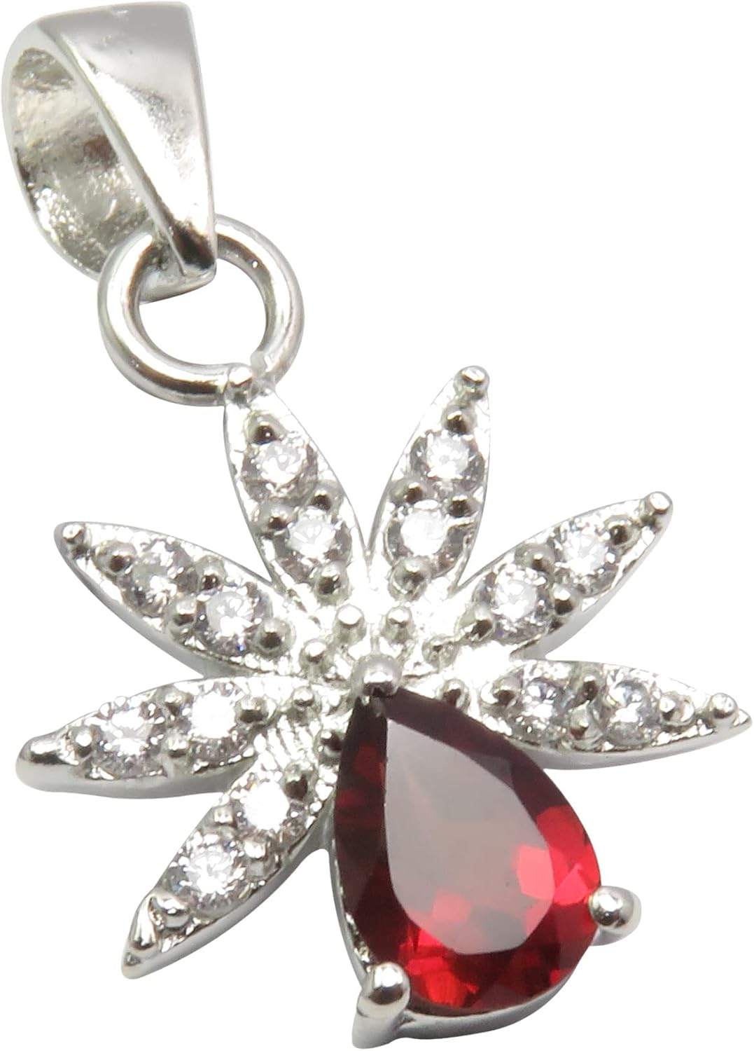 Red Drop Garnet Pendant 0.9" 925 Solid Sterling Silver Art Gift January Birthstone