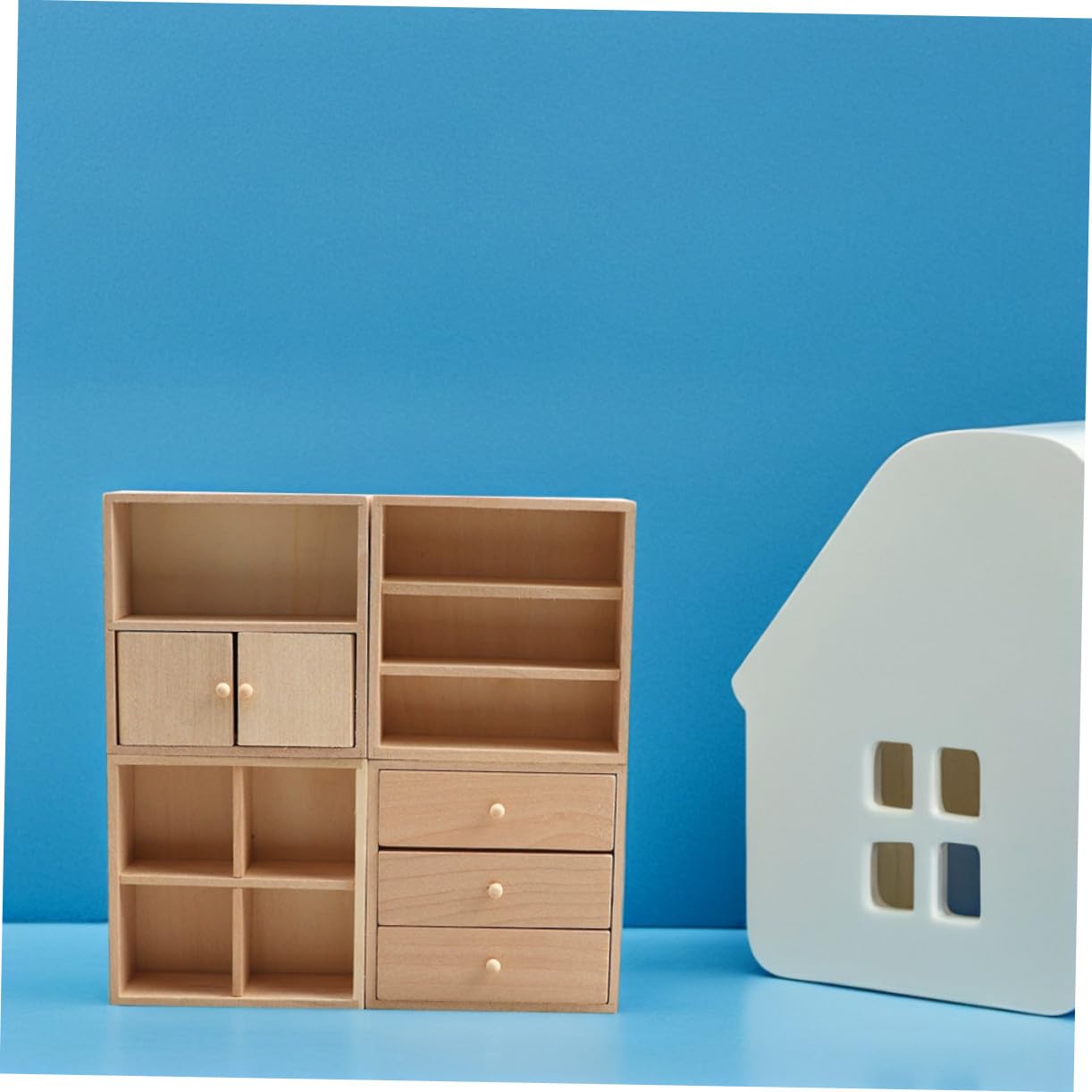 Muebles Miniatura para Casa de Muñecas 4 Piezas de Madera Beige