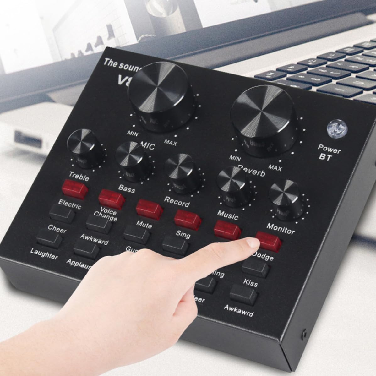 Housoutil Scheda Audio Esterna Professionale Mixer Audio e Effetti, Microfono Condensatore Nero in Metallo Volume Regolabile per Live Streaming e Canto