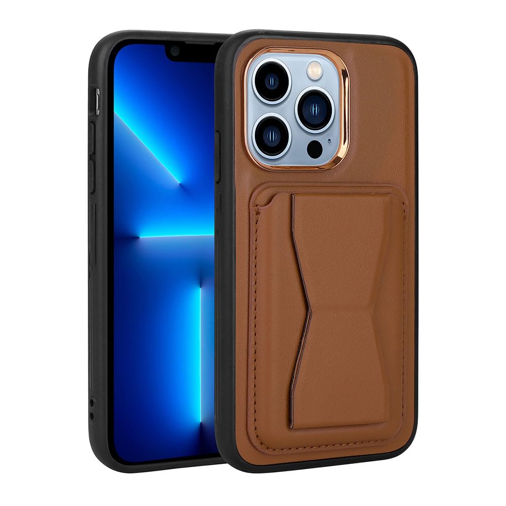 Zore Apple ile uyumlu iPhone 13 Pro Max Kılıf Kartlıklı Standlı Pu Deri Zore Memo Kapak Kahverengi