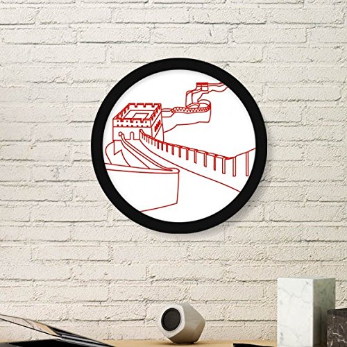 Peinture Grande Muraille de Chine rouge cadre en bois rond décoration paroi