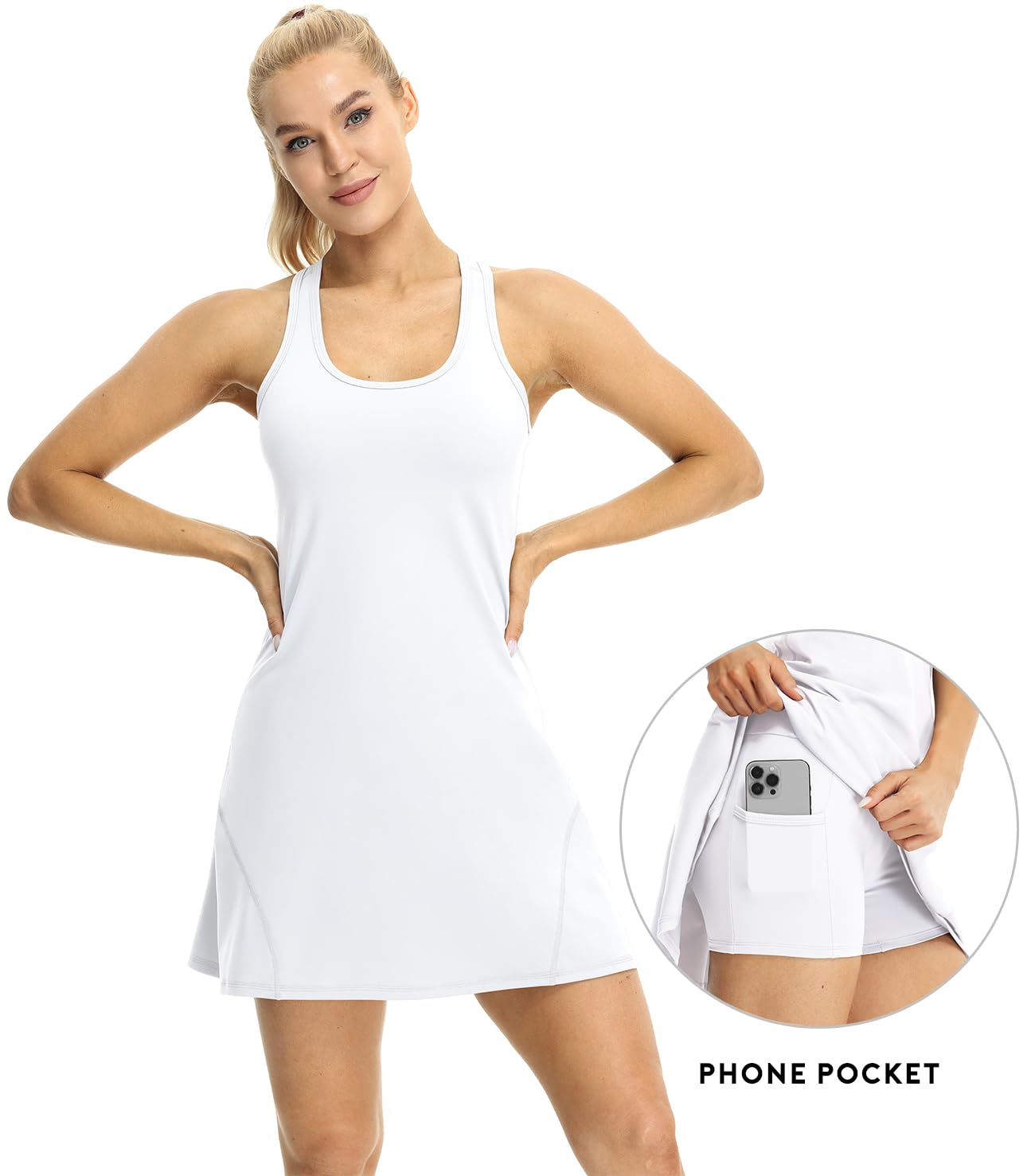 icyzone Robe de Tennis pour Femme sans Manches Sport Golf Robes avec Short Intégré