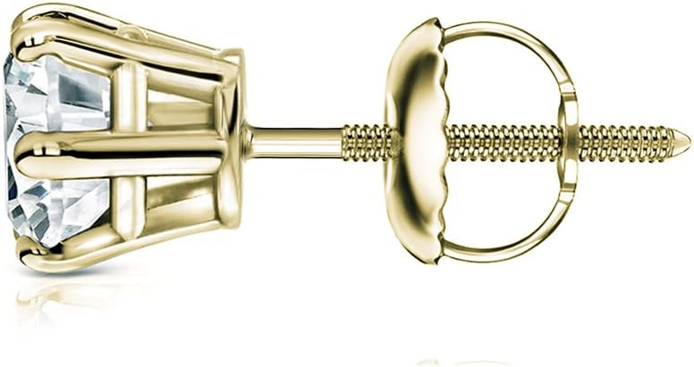 Diamond Wish 3/8 Carat Diamond Round Single Stud Earring in 14k Yellow Gold (I2-I3, cttw), 6-Prong Basket Screw Back