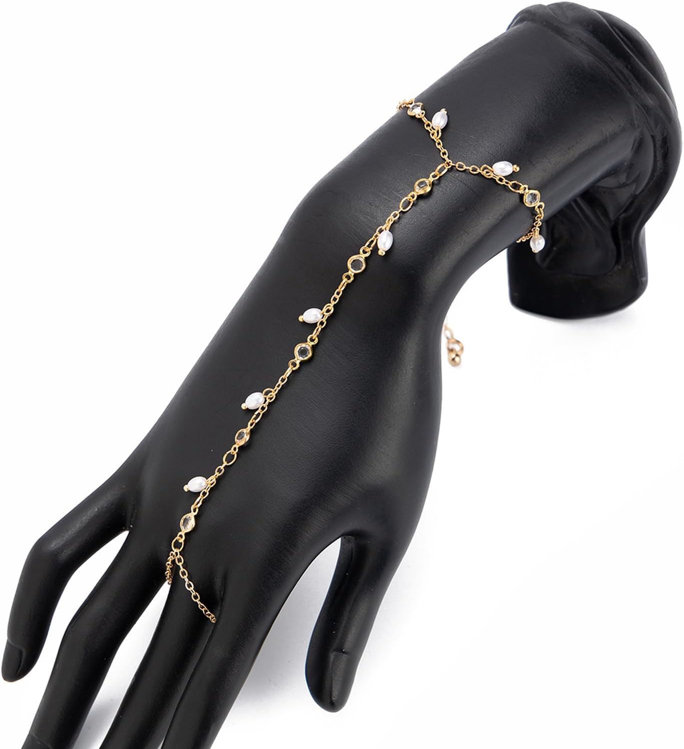 Simple Pearl Hand Chain with Ring Summer Beach Beads Finger Rings Bracelet Wedding Bridal Anklet Bracelet Hand Body Jewelry for Women - Image 6