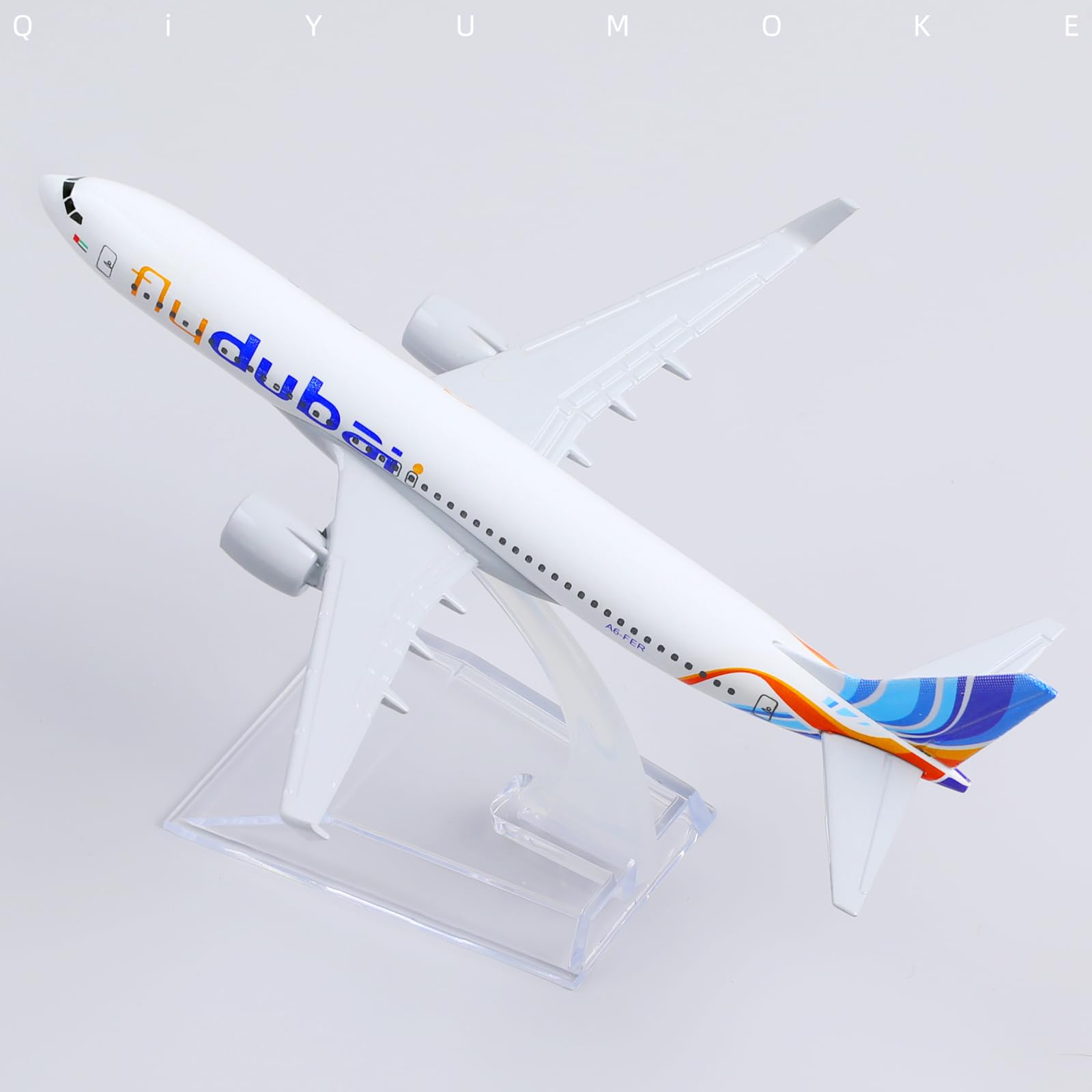 QIYUMOKE 1/400 Dubai 737 Die-cast Metal Airplane Model for Boeing 737 Model Plane with Stand (5.9 inches Long) for Adult Aviation Enthusiasts Gifts Desktop Display Decorations - Image 4