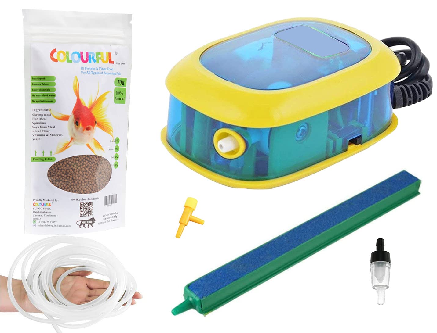 COLOURFUL - Aquarium Silent Air Pump | 1 Way | 3.5 W | Adjustable Quiet Oxygen Aerator Pump for Aquarium Fish Tank or Pond | Model-9903 with Accessories (Combo - 5) (B091TZ6QVW) Amazon Price History, Amazon Price Tracker