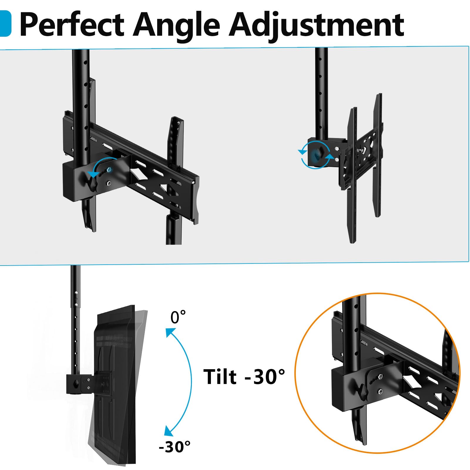 Soporte de techo para TV para visualización plana de 26 a 68 pulgadas, se adapta a la mayoría de televisores LCD LED OLED, montaje en poste de hasta 100 libras, VESA máximo, 400 x 400 mm