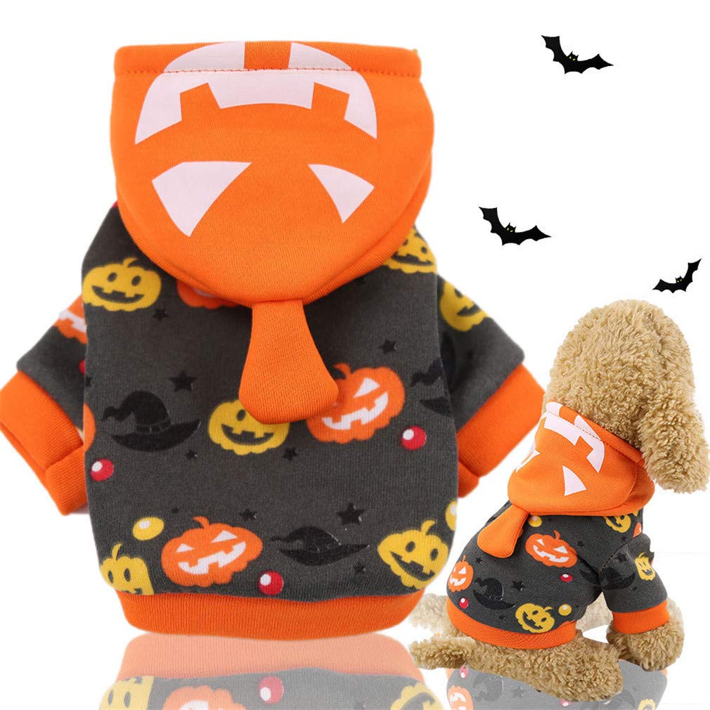 Ulalaza Adorable Dog Halloween Pumpkin Costume Puppy Stripe Hoodie Coat Clothes Pet Outfit Apparel Accessories โ image 1