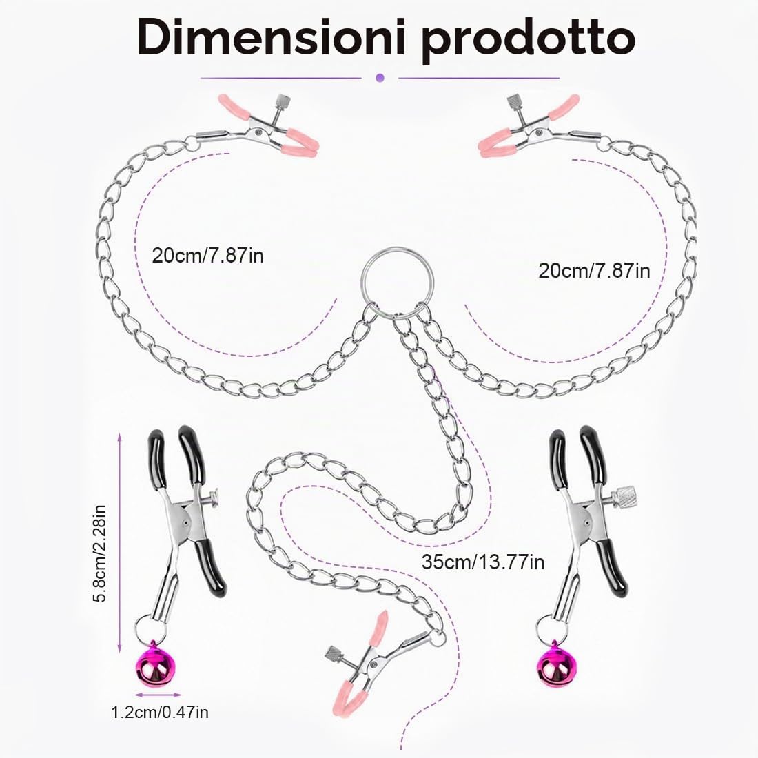 EBHO 1 Paio Pinze capezzoli, Stimolatore per clitoride, 2 pinze per Capezzoli + pinza per Clitoride, Rosa