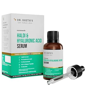 Dr. Sheth's Haldi & 2% Hyaluronic Acid Face Serum | With 1% Niacinamide 0.1% Collagen Peptide | For Intense Hydration, Plump & Bouncy Skin | For Normal, Dry & Oily Skin | Women & Men | 30 mL