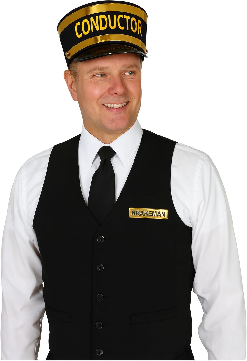 Nicky Bigs Novelties Train Engineer Conductor Hat And Whistle Set Adjustable Size Adult Costume Accessory (53-60 cm) Black & Gold Trim | Halloween, Christmas, Express Train Theme - Image 5