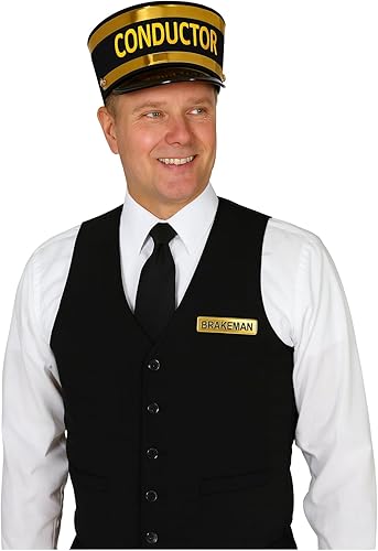 Miniatura 5 de Nicky Bigs Novelties Juego de sombrero y silbato de ingeniero de tren, accesorio de disfraz para adulto de tamaño ajustable (20.9-23.6 in), ribete