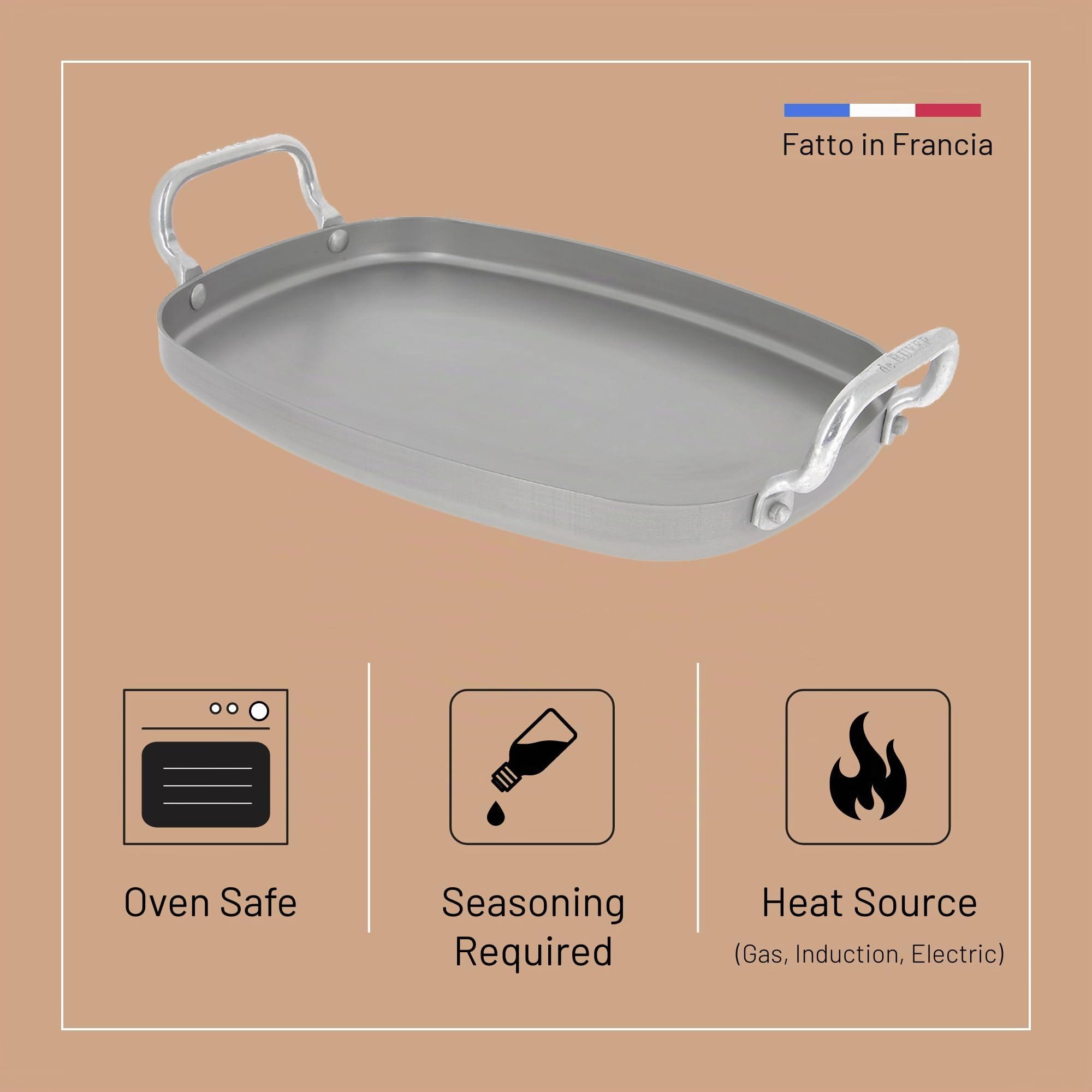De Buyer 5640.02 Griglia Mineral B Elemento per per la Cottura degli Alimenti 38 x 26 cm