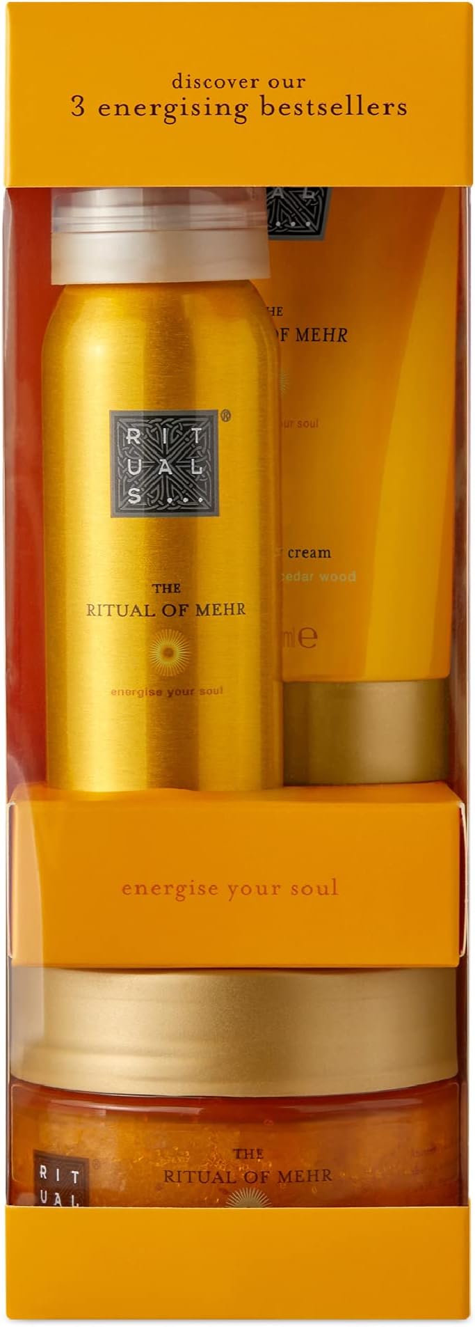 RITUALS Gift Set from The Ritual of Mehr - Foaming Shower Gel, Body Scrub & Body Cream - With Sweet Orange & Cedar Wood - Trial Set