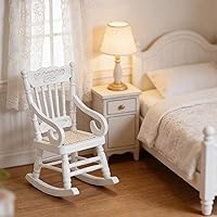 Vista 9 de SOIMISS Muebles de casa de muñecas a escala 1/12, mecedora de madera con asiento de cuerda, sillón blanco en miniatura para accesorios de casa