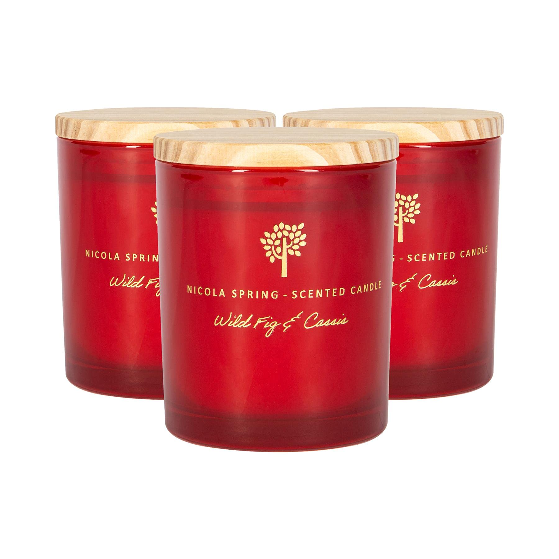Nicola Spring Soy Wax Scented Candles - 130g - Wild Fig & Cassis - Pack of 3 - Red