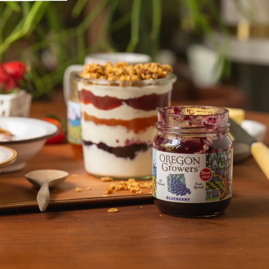 Oregon Growers, Blueberry Jam - Fresh In Season Fruit, Blueberry Preserves and Jams, Natural Fruit Spreads, Non-GMO, No High-Fructose, Blueberry Spread - 12 Oz (2-Pack)