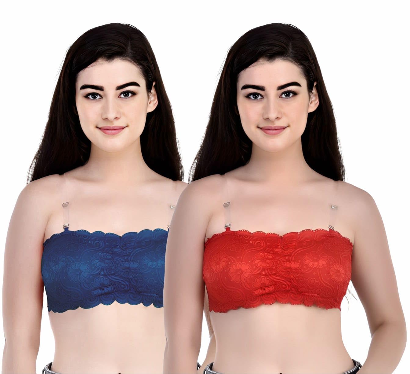 Kulua Net Lightly Padded Non-Wired Wire Free T-Shirt Full Cup Air Sports Bra Regular wear Sports wear Half Coverage Blue & Red 30 (B) Pack of 2