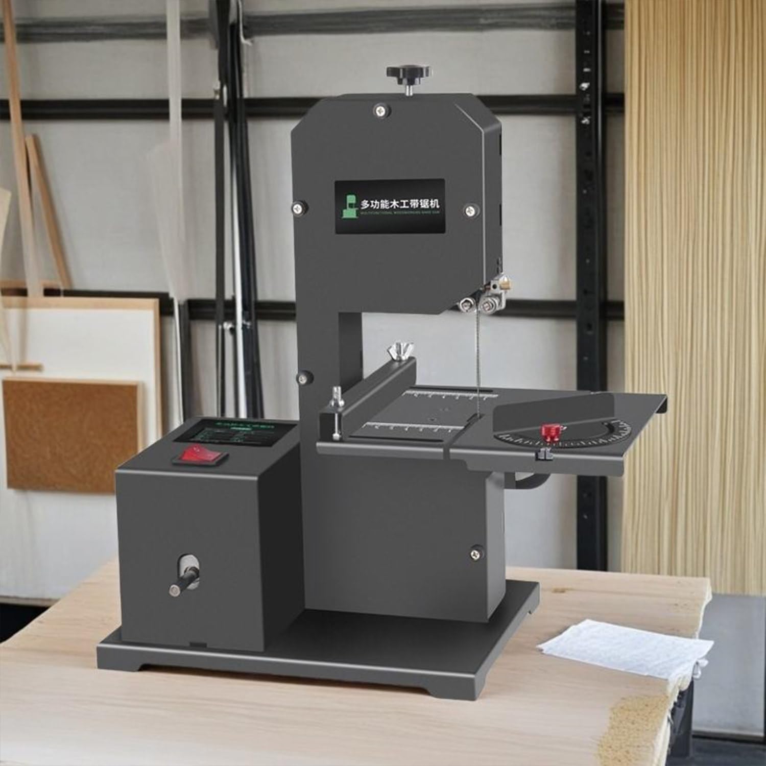 3-in-1 800W Compact Bandsaw, 70mm Cutting Height, 90mm Throat, 0-45° Tilt Table - Wood Cutting Machine with Grinding Wheel & Polishing Kit for Benchtop Workshop